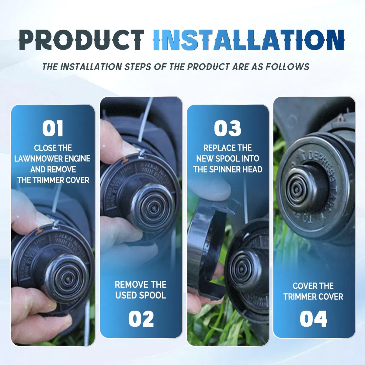 4 Bobina de hilo de repuesto compatible con A6226-XJ A6226 RS-136-BKP RS-136, para Black+Decker GL250,GL310,GL360,GL360SB,CST500,CST800,Ø1,65mm 6,1m(4 Bobina+1 Tapa+1 Primavera)