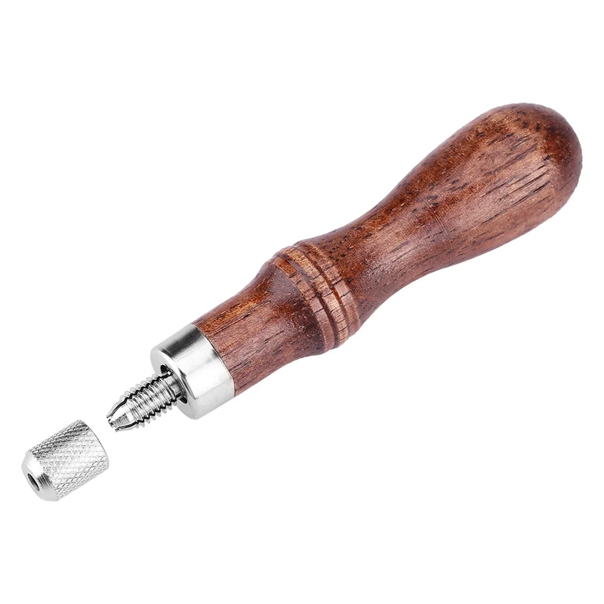 Lezna de Costura para Cuero con 4 Cabezales, Herramienta de Punteado y Perforación con Mango de Madera, para Principiantes y Artesanos en Manualidades de Marroquinería DIY