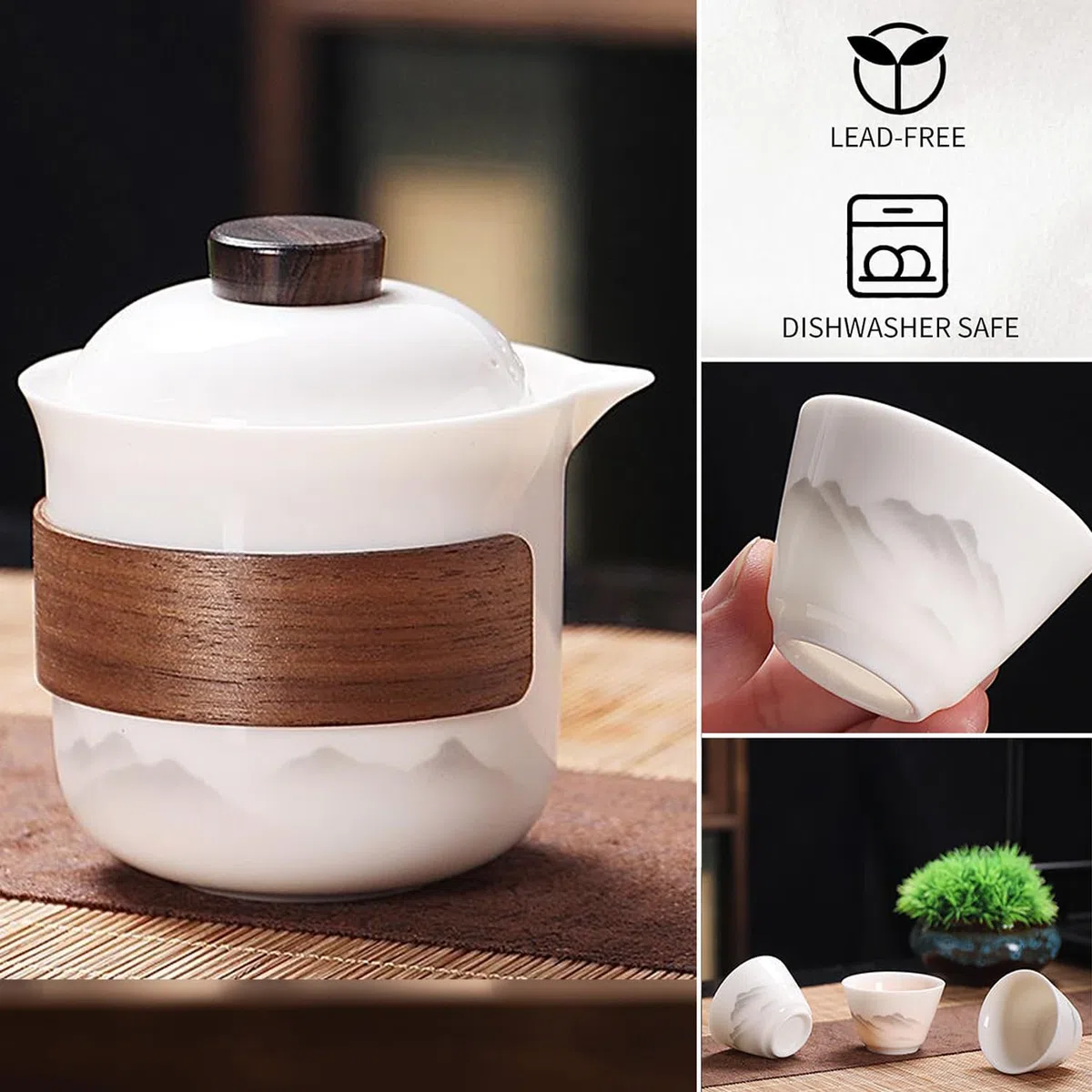 Juego de té chino Gongfu de porcelana, juego de tetera de cerámica portátil, mini bolsa de viaje portátil todo en uno para viajes, hogar, regalos, camping al aire libre, picnic y oficina, negocios