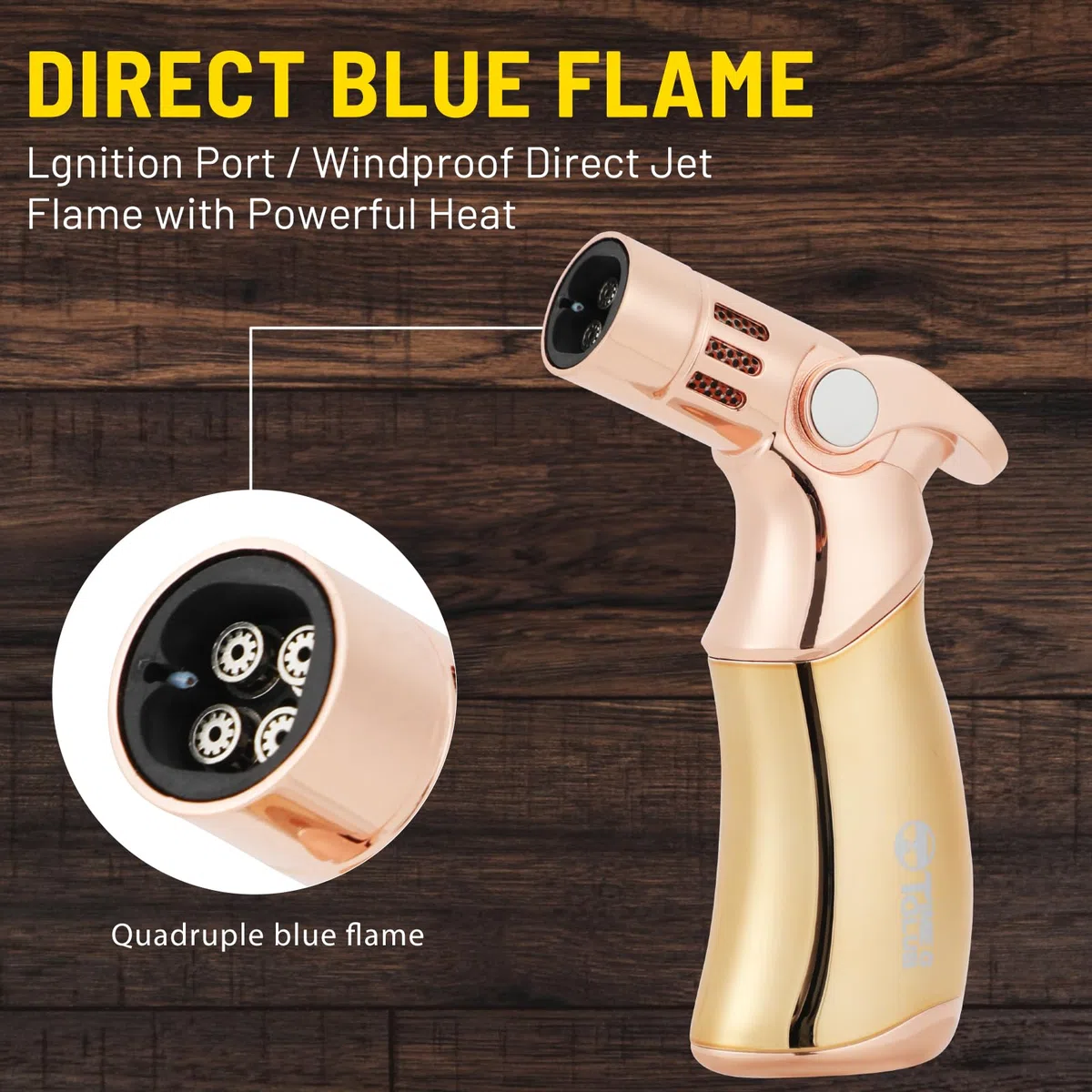 Soplete de Butano, Mini Soplete de Cocina de 4 Llamas Grandes Premium, Recargable y Ajustable, Multifuncional para Cocina, Crème Brûlée, Repostería, Barbacoa y Soldadura (Gas Butano No Incluido)