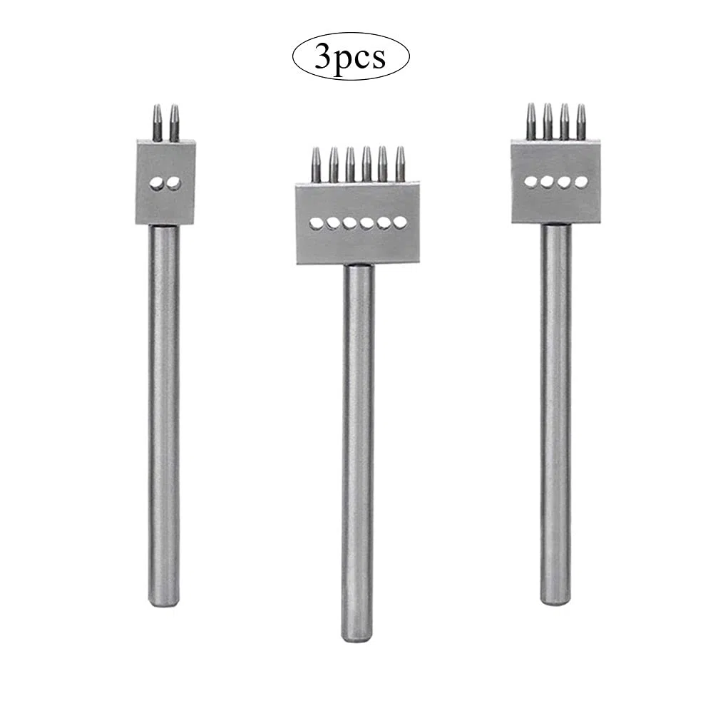 3 Piezas Row Hole Puncher Cuero Herramientas Prong Steel Leather Craft Tool Juego de Herramientas de Punzón Espaciado de 5 mm Tenedores DIY Herramientas Perforadora Cuero para Coser Cuero