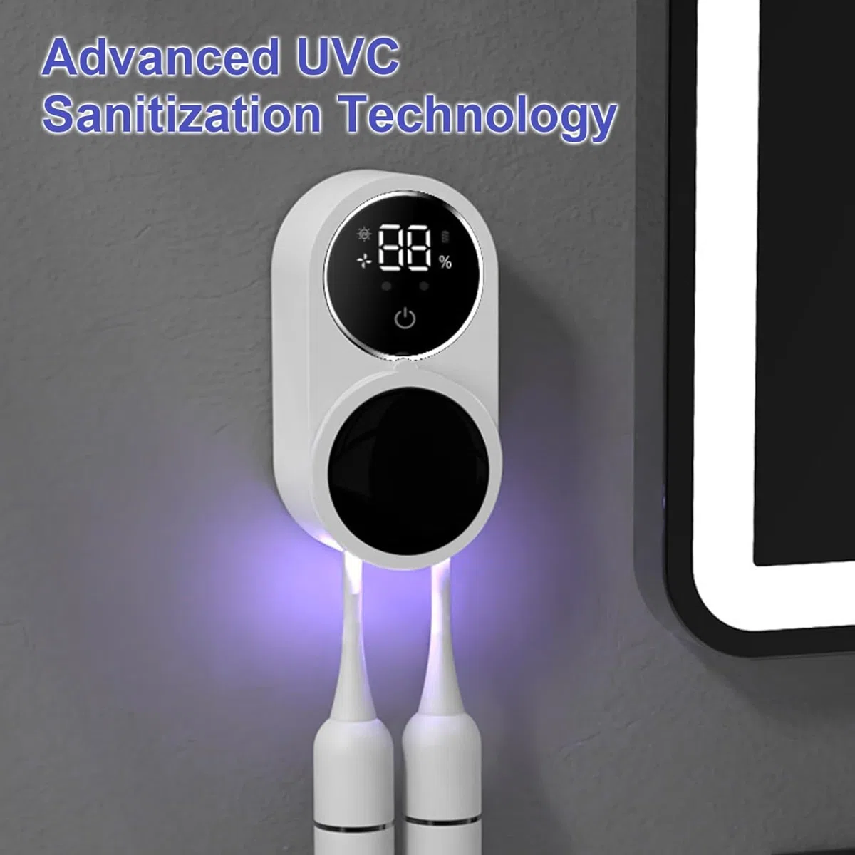 Limpiador de cepillos de Dientes Soportes de Pared para cepillos de Dientes Inteligentes con Sensor de Apertura automática Luz UVC Dual Pantalla LED desinfectante y