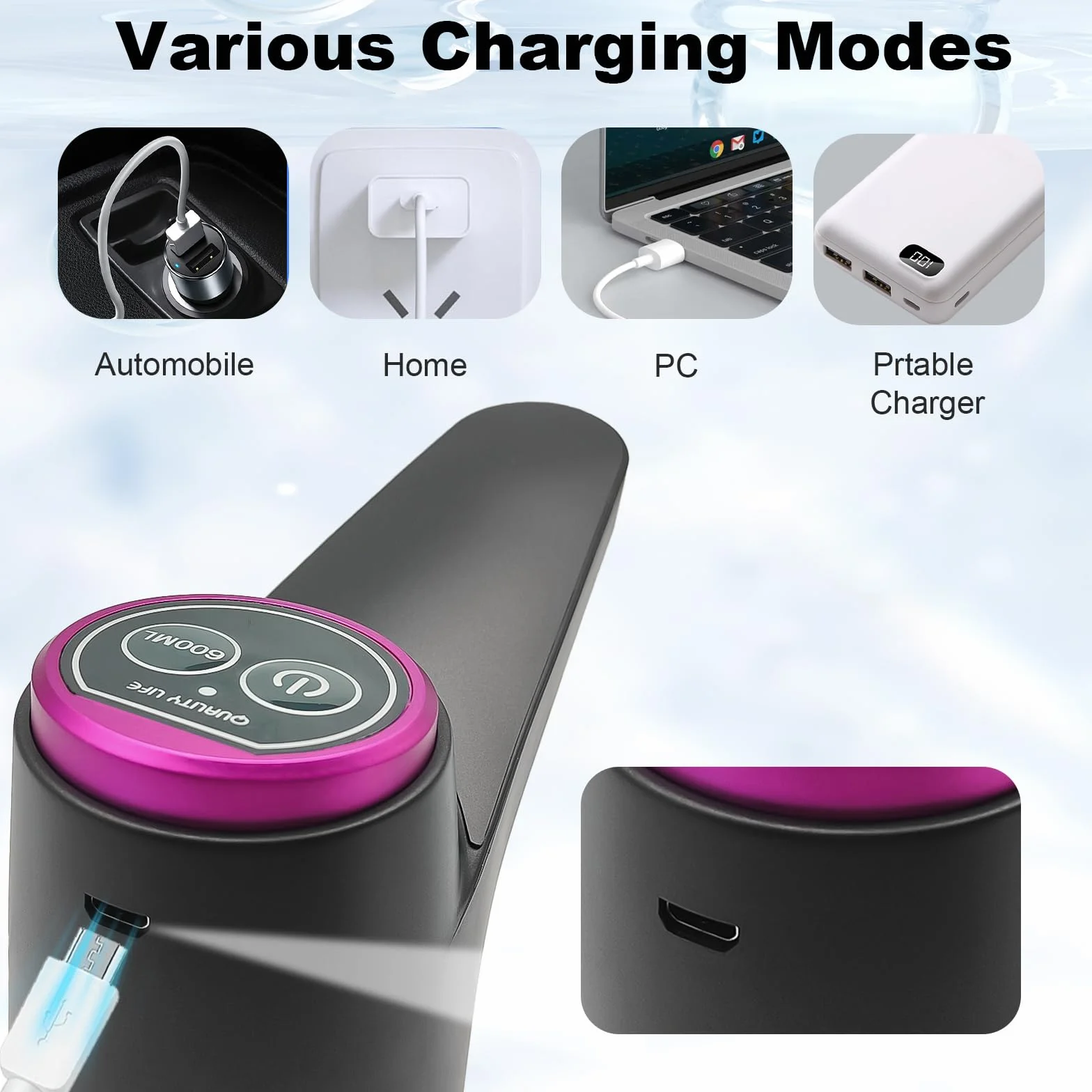 Bomba para botellas de agua, bomba de agua potable automática con USB, dispensador de agua, bomba de agua de 5 galones para cocina, hogar, oficina, camping
