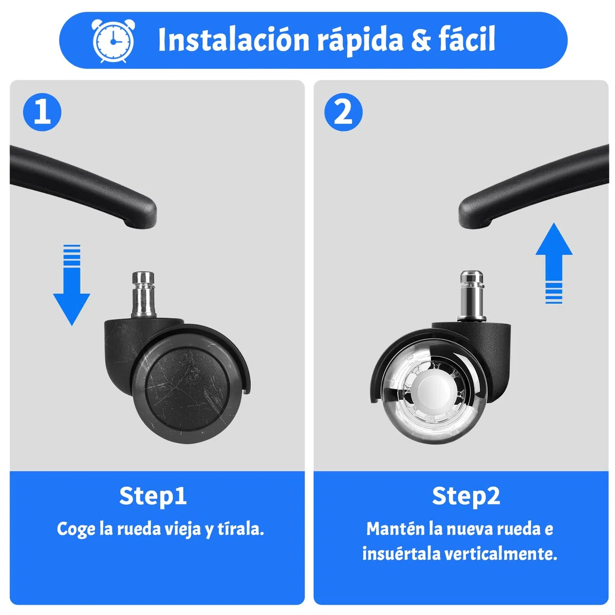 LUZOON Ruedas para Silla Oficina,11x22mm 5 Pcs Ruedas para Silla Oficina, 360 grados, rotación sin arañazos, para parquet, alfombras, laminado y azulejos, Silencioso, Seguro, Duradero