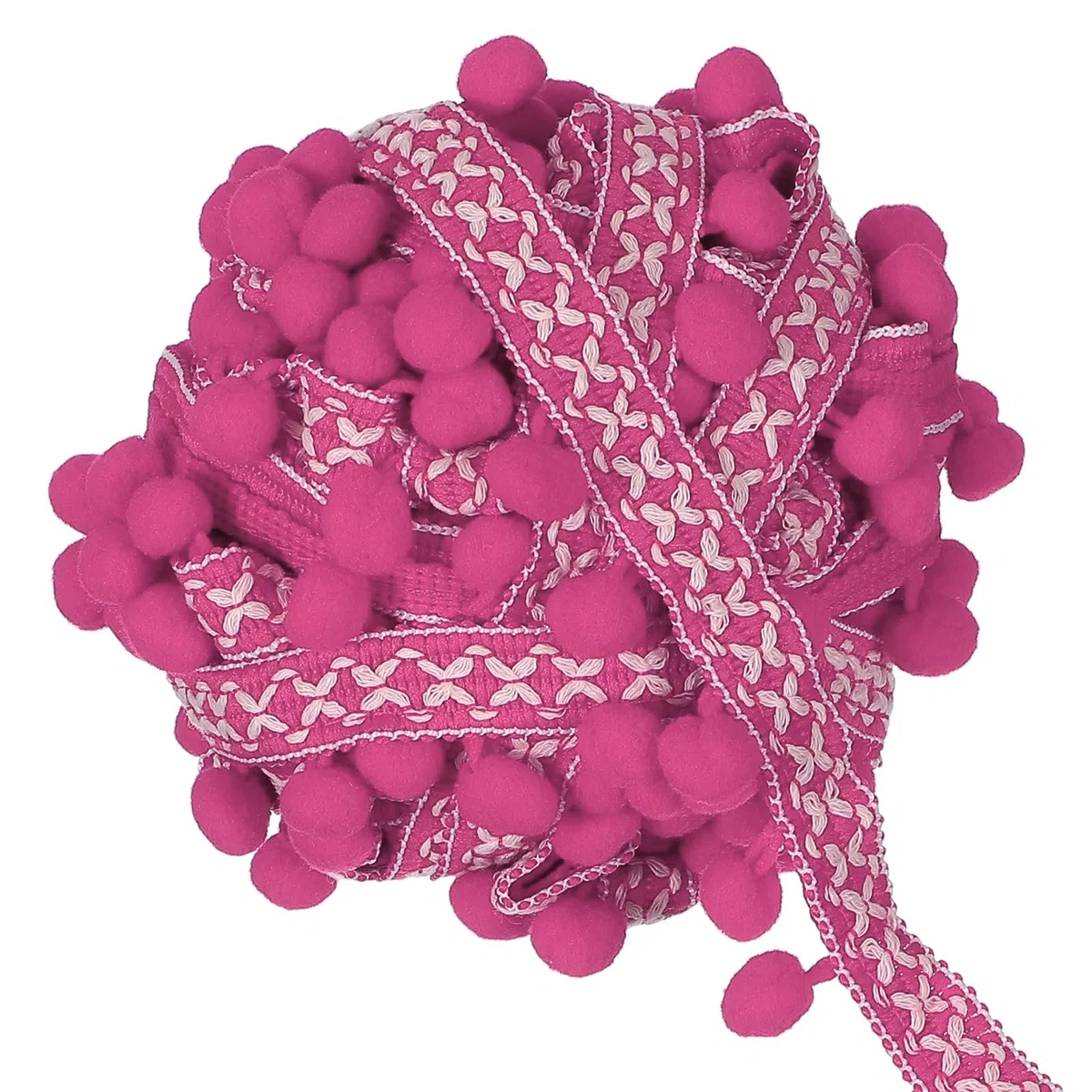 QUARKZMAN 5 Yardas De Fleco De Pompones, Cinta De Guirnalda De 12mm Para Coser Borlas Encaje Para Ropa Cortinas Almohadas Decoración Hogar, Rojo Rosa
