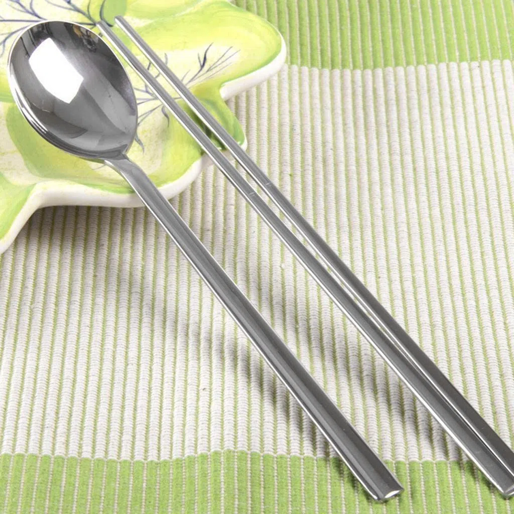 Juego de 2 palillos planos de acero inoxidable coreanos