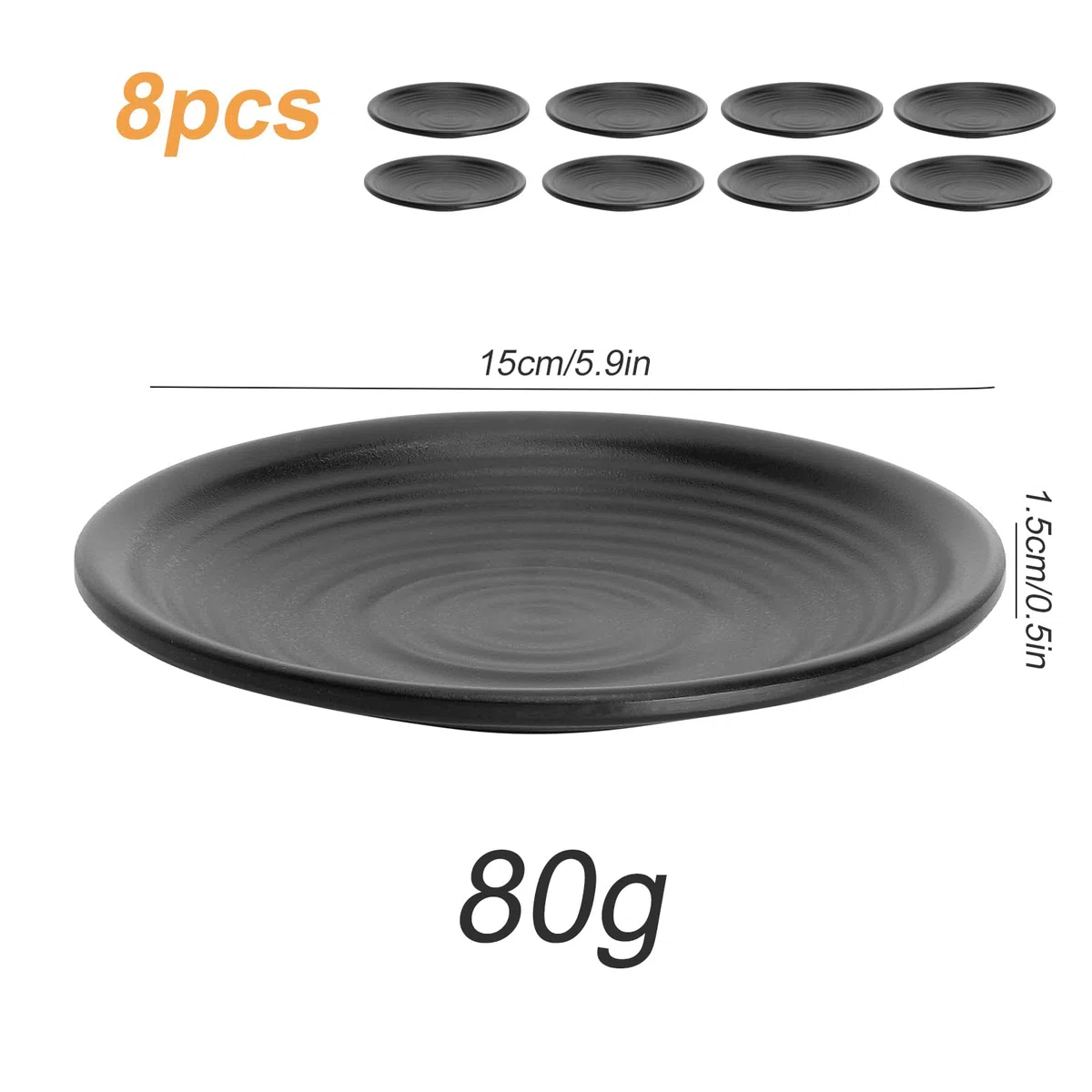 APOMOONS Platos de Melamina Negros 8 Piezas 15 cm, Platos Pequeños para Salsas Snacks Sushi Postre, Vajilla Negra Resistente con Acabado Mate para Casa Restaurante Buffet