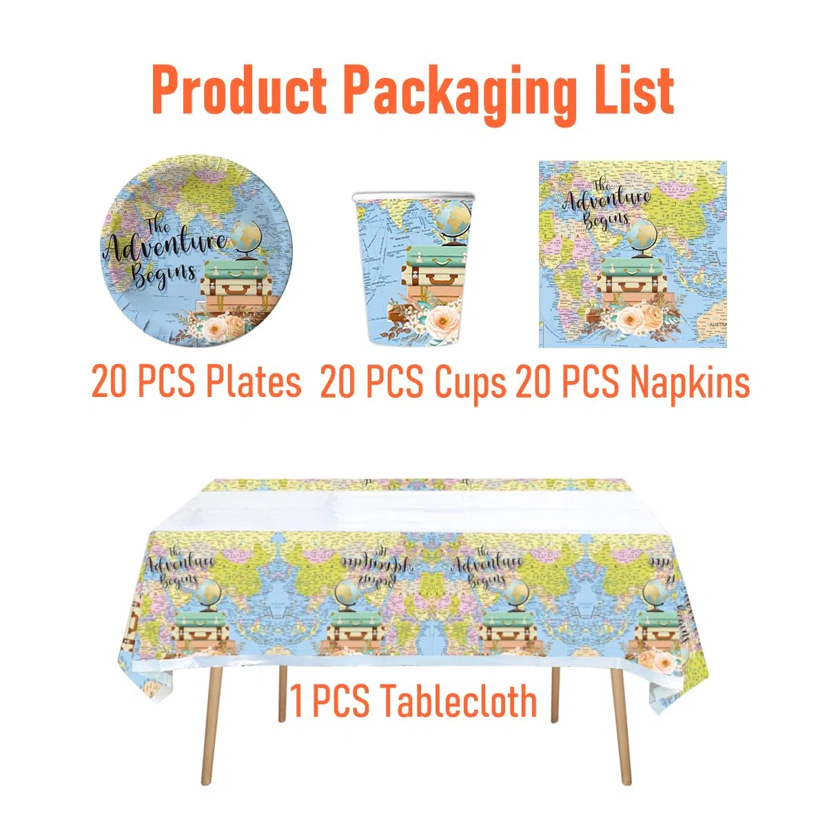 Vajilla para fiesta de Explorador de viaje, 61 piezas Aventurero Vajilla de cumpleaños niños, Mapa del mundo Juego de platos de papel para fiesta, Incluye vasos, servilleta y mantele