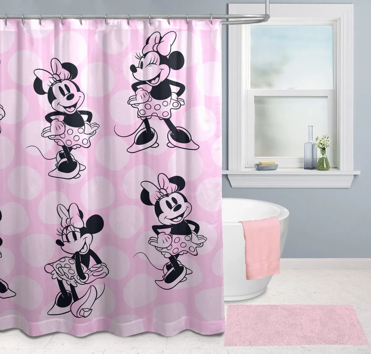 Disney Minnie Mouse - Cortina de ducha (178 x 182 cm), color rosa