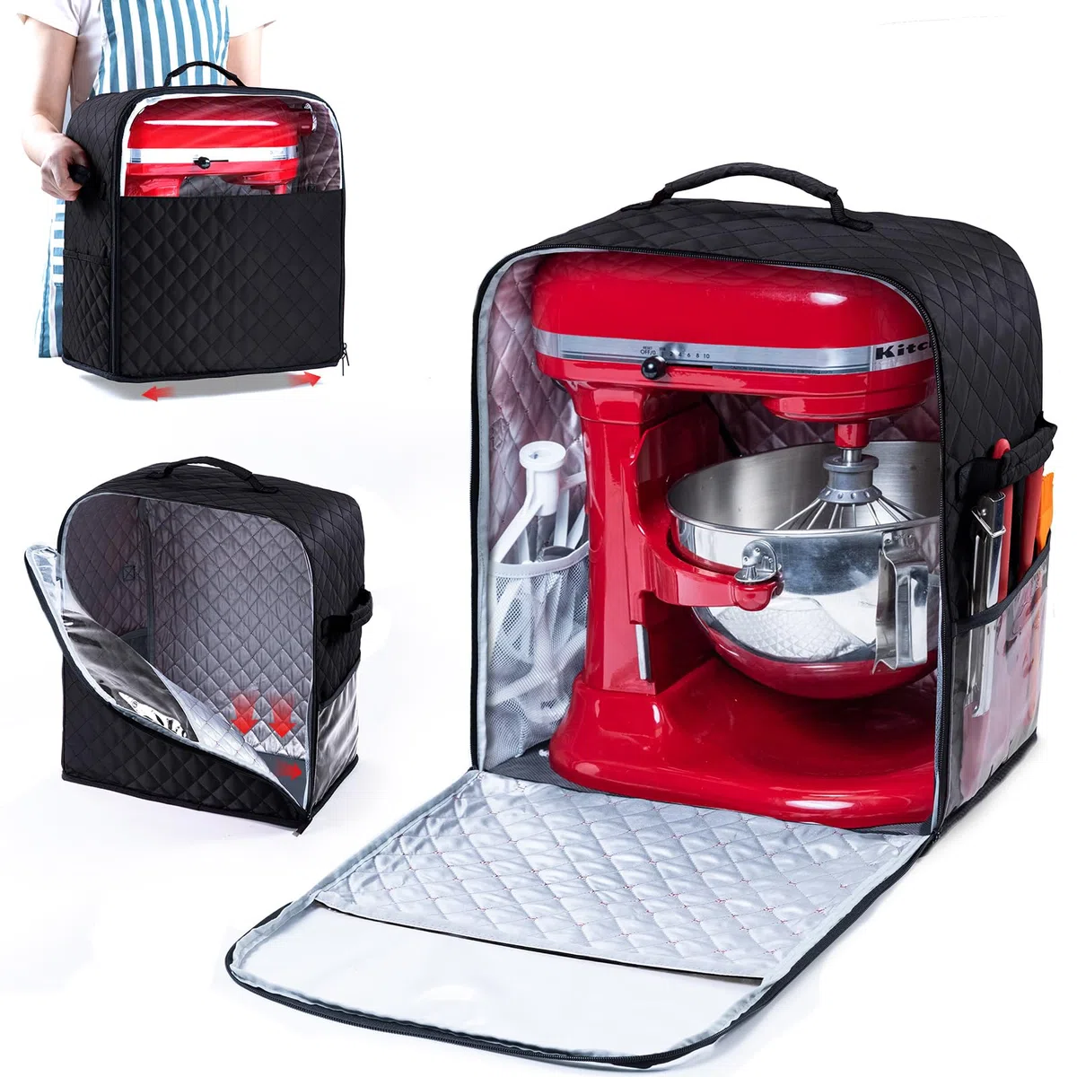 BAGSPRITE - Funda para batidora amasadora de Pedestal, Compatible con la batidora KitchenAid, Almacenamiento para Modelos de Vaso de 4,25/4,7 litros, Bolsillos Laterales para Accesorios de Cocina