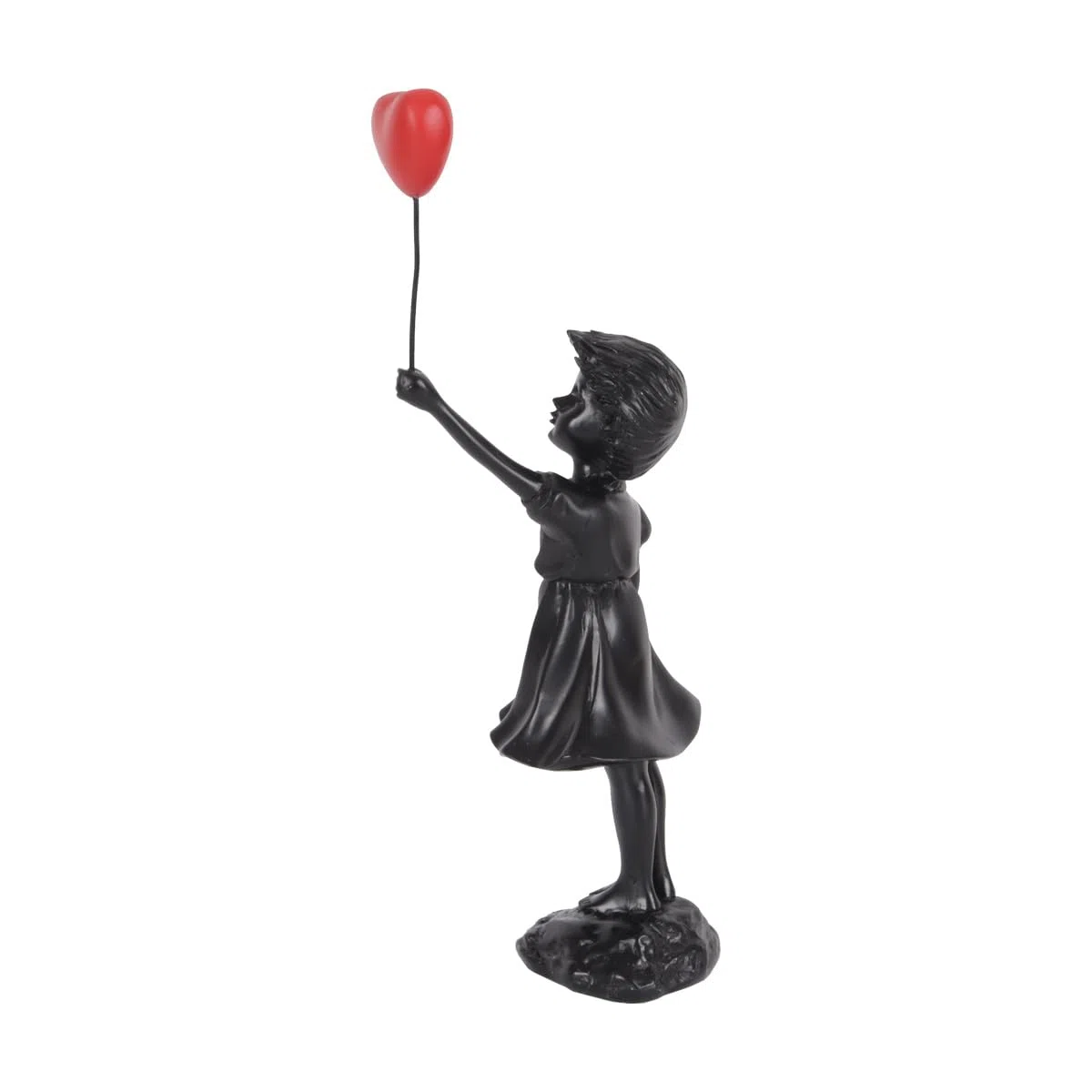 Alide Escultura de resina de niña con globo para decoración del hogar, figura de niña con globo de corazón rojo, escultura de arte moderno para decoración de mesa y estantería.