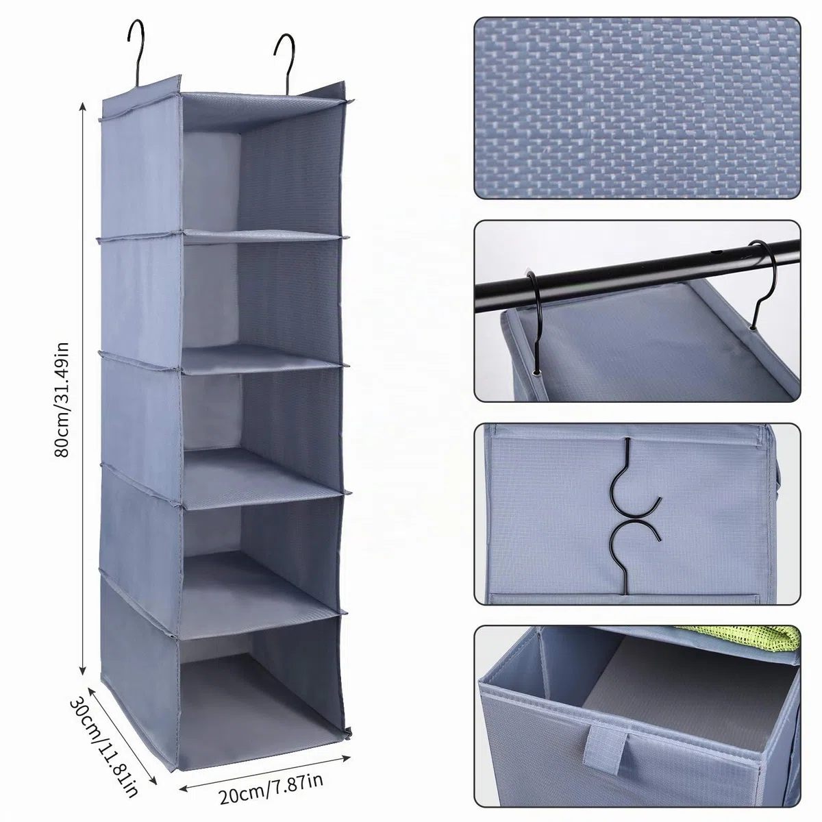 Organizador para Armario, Organizador armarios con 5 Capas y 1 cajón, Estante de Almacenamiento Colgantes, Organizador de Ropa de Armario, Estantería Colgante Flexible para Guardar Ropa