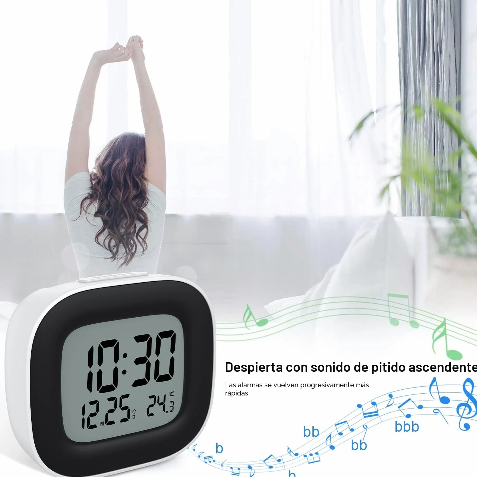 Despertador Digital Pilas Reloj Despertador Digital Pequeño con Luz, Despertador Inteligente con Temperatura Fecha y Zumbador Fuerte, Siesta, para Viajes Dormitorio (2 Baterías AAA Incluidas)