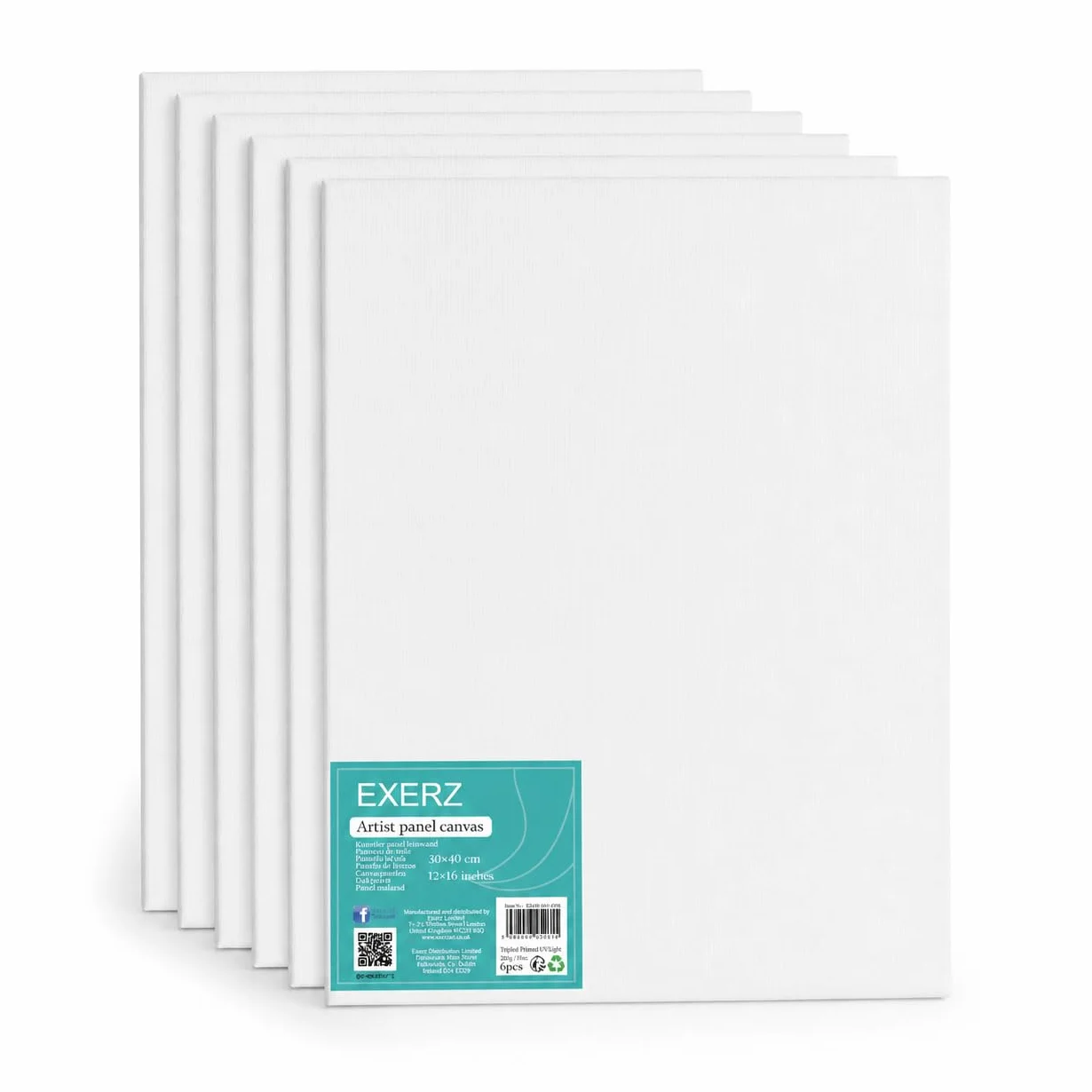 EXERZ 30x40cm Paneles de Lienzos 6 piezas - 0,3cm de Espesor / A3 Lienzos 280GSM / 100% Algodón - Color Blanco/Triple Preparado/Libre de Acido/Hebra Media / - acrílicos & óleo