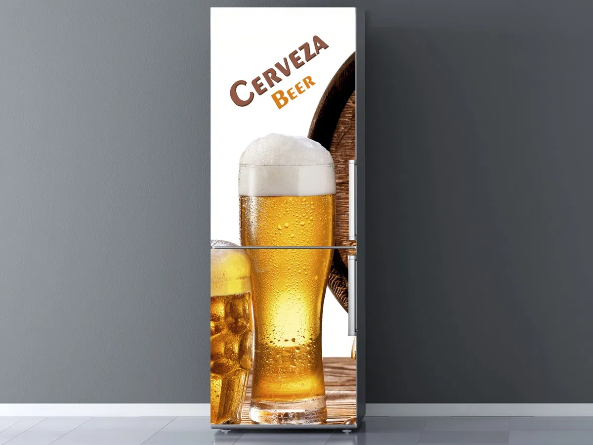 Pegatinas Vinilo para Frigorífico Caña cerveza | Varias Medidas 185 x 60 cm | Adhesivo Resistente y de Fácil Aplicación | Pegatina Adhesiva Decorativa de Diseño Elegante