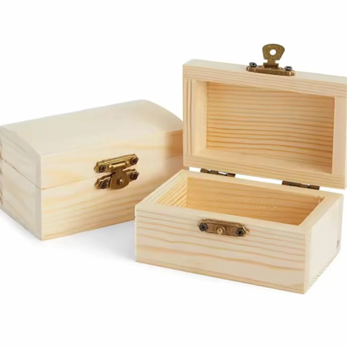 Caja de madera pequeña, cofre del tesoro de madera, mini cofre del tesoro, cofre rectangular, kit de manualidades, adecuado para decorar y guardar, 10 piezas