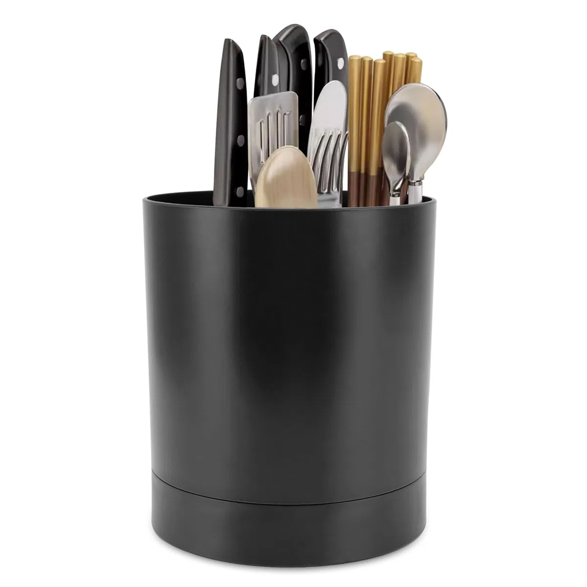 Cyrank Soporte para utensilios de cocina, organizador de utensilios giratorio de 360 ​​°, utensilios para utensilios de cocina para encimera de cocina(Negro)