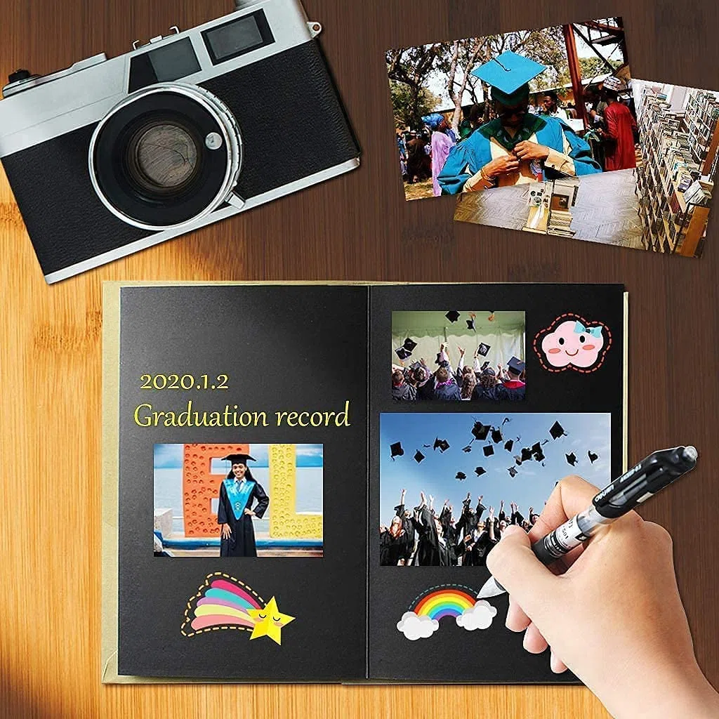 LEEQ Hardcover Kraft, estilo acordeón, álbum de fotos DIY, página de libro 36, bloc de notas, graduación, cumpleaños, aniversario, regalos de boda (páginas negras)