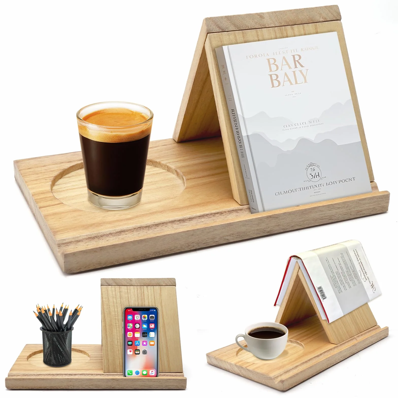 Soporte de Libro de estantería Triangular de Madera de Macizo Soporte para Libros Personalizad para Reposar Páginas Regalos para Lectores Profesores Escritores