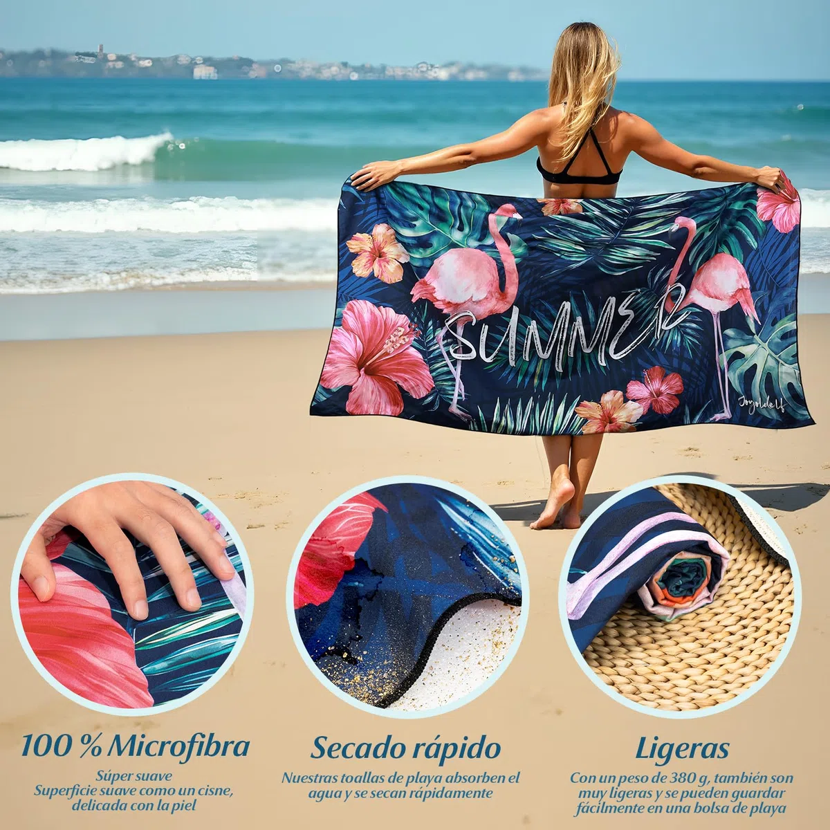 joyoldelf Toalla Playa Grande De Microfibra, 180x90 cm Toalla De Playa Sin Arena, Toallas Playa XXL De Secado RáPido Ultraligera PortáTil, Adecuado para Piscina, Camping, Viaje (Flamenco-Azul)