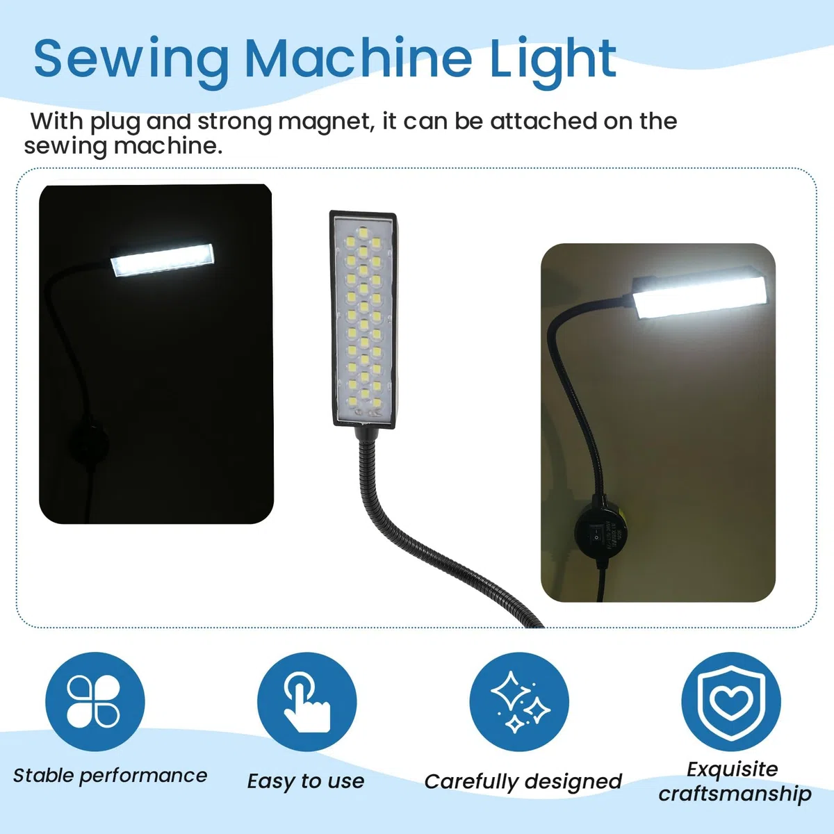 30 LED para MáQuina de Coser IluminacióN Luz para Coser para Banco de Trabajo, Torno, Taladro, Prensa, Brazo de Cuello de Cisne Flexible, LáMpara de Trabajo, Enchufe de la UE
