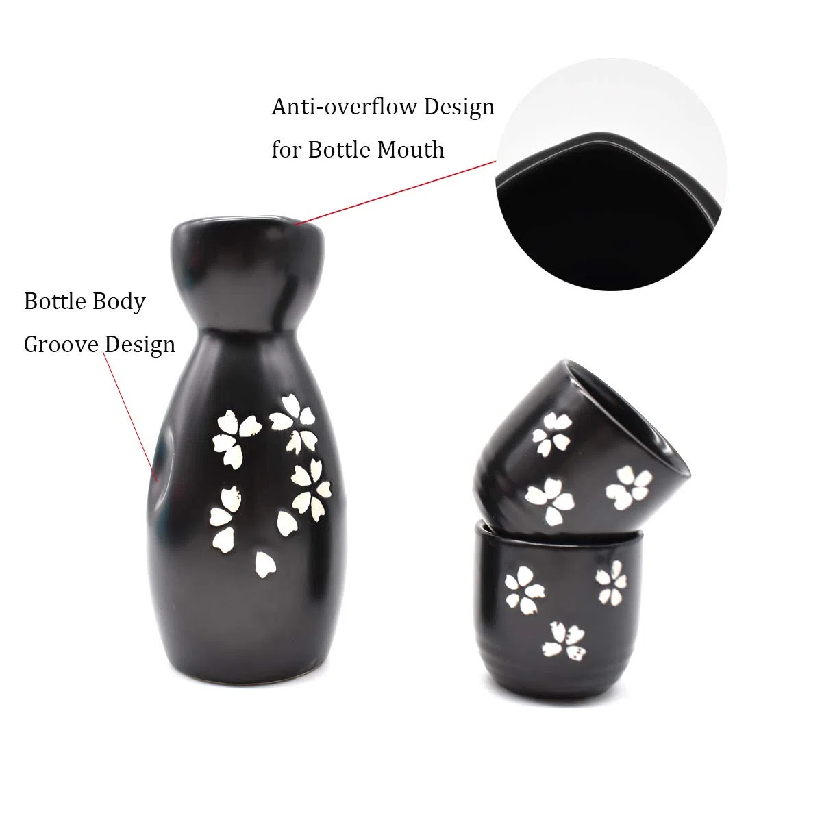 Sake Set,5 Piezas Sake De CerÁMica Japonesa Tradicionales Botella De Sake Porcelana Cups Tazas De CerÁMica Manualidades Regalo(Negro)