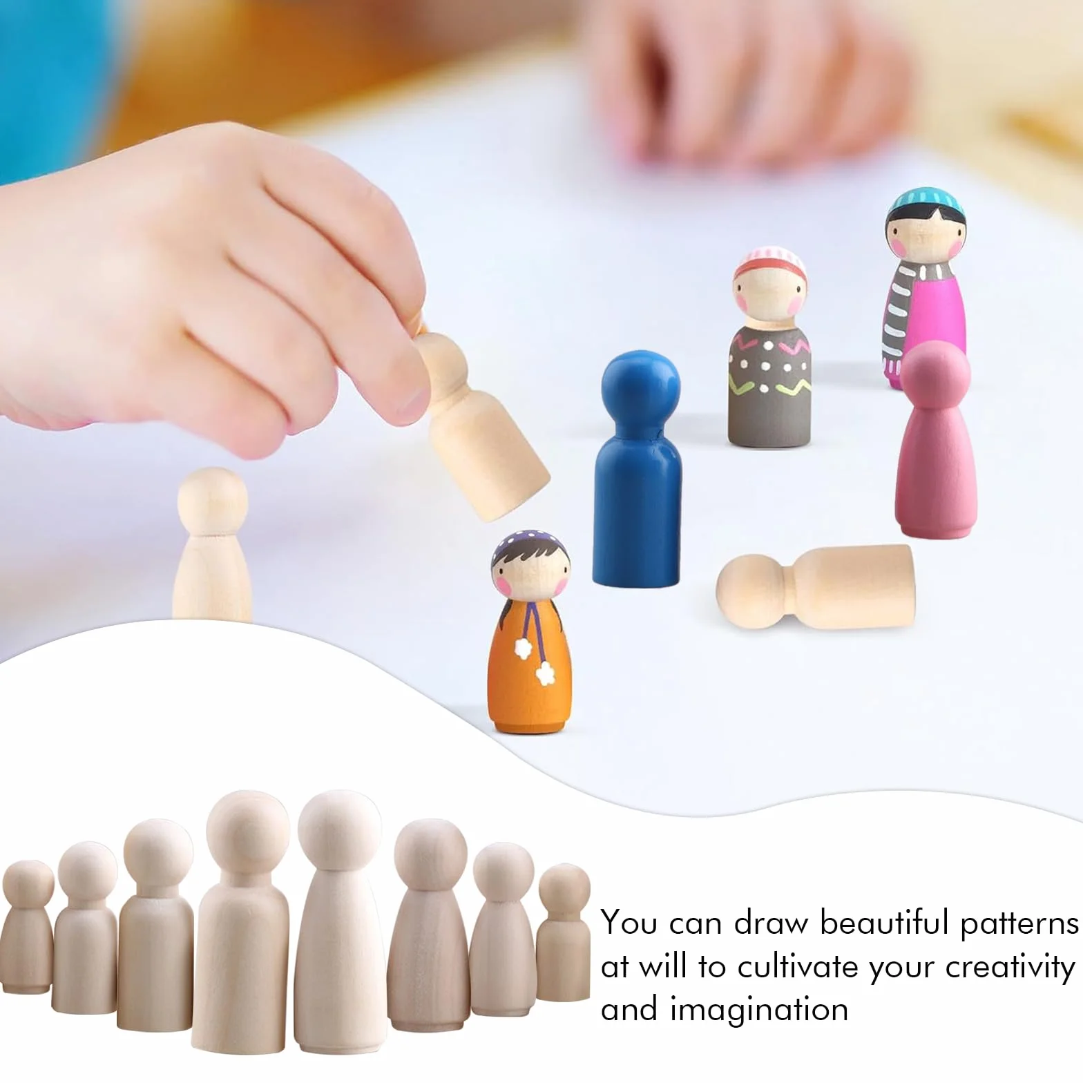50 Pcs Figuras de Madera, Muñecos Madera, Muñecas de Natural de Bricolaje, para Decoración de Bricolaje, para DIY Manualidades, 4 Estilos