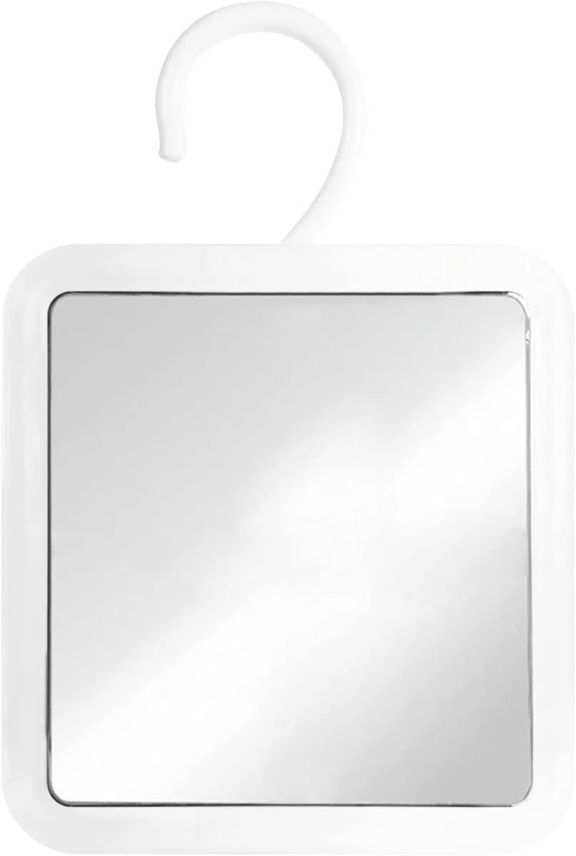 MIRRORVANA Espejo de Ducha Colgante antivaho para afeitarse, Superficie antivaho inastillable y Gancho Giratorio Ajustable de 360° - 16 cm x 16 cm