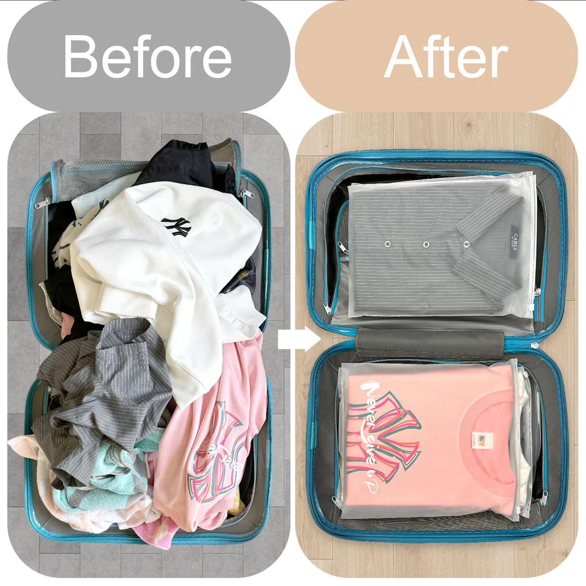 50 Piezas Bolsas Zip, 30x35 cm – Plástico Transparente Esmerilado con Cremallera, Reutilizables para Viaje, Organizadores de Ropa de Bebé, Bragas, Toallas, Zapatos y Cosméticos