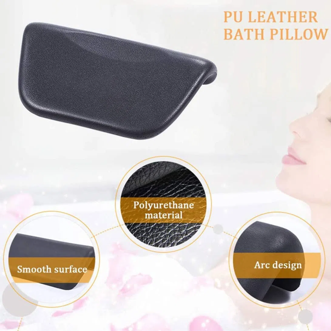 Almohada de baño de piel sintética, cojín de spa ergonómico para la cabeza y el cuello, para el hogar, jacuzzi, accesorios para el hogar, color negro