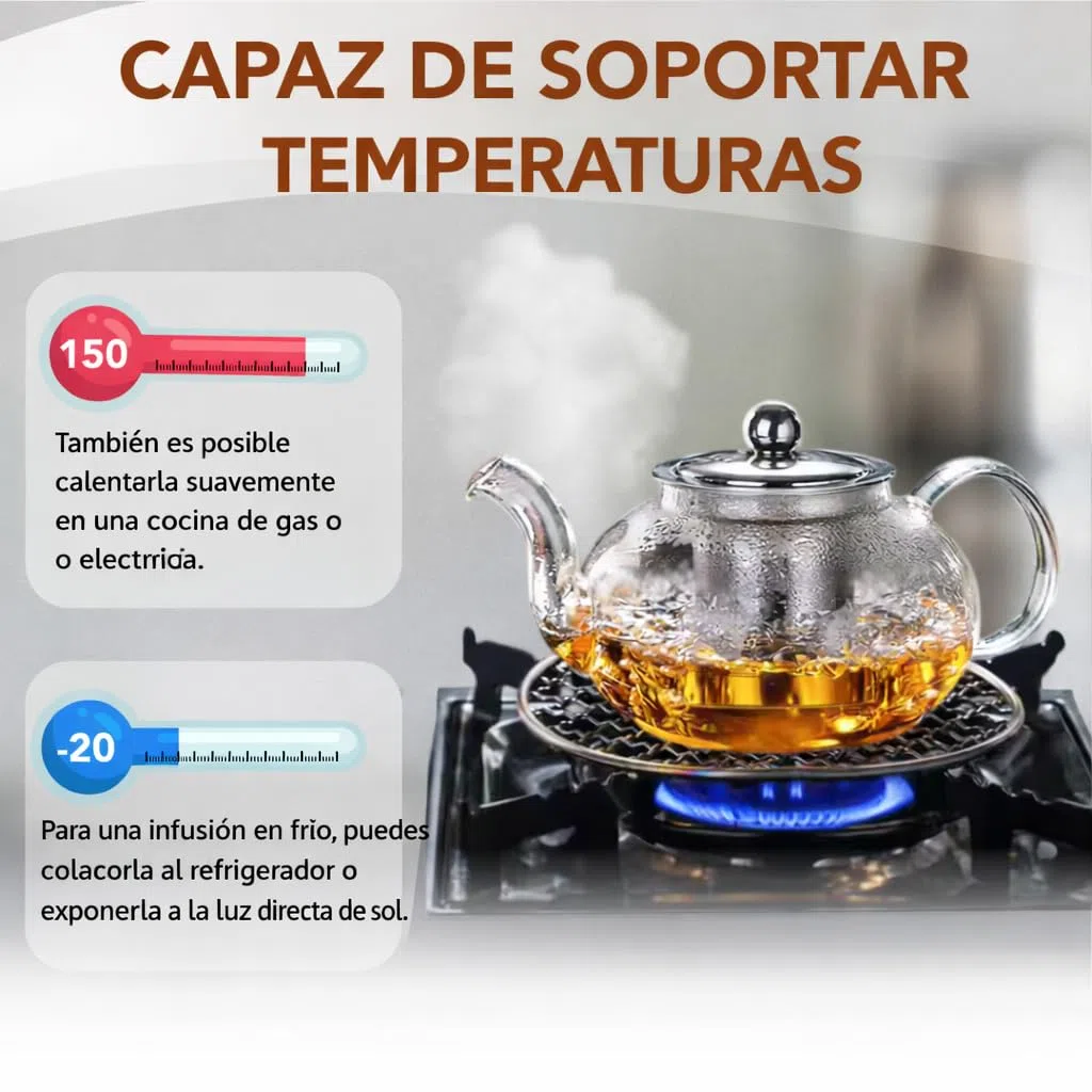 Tetera de vidrio de borosilicato - Hervidor de té - Teteras con infusor extraíble - 800ml