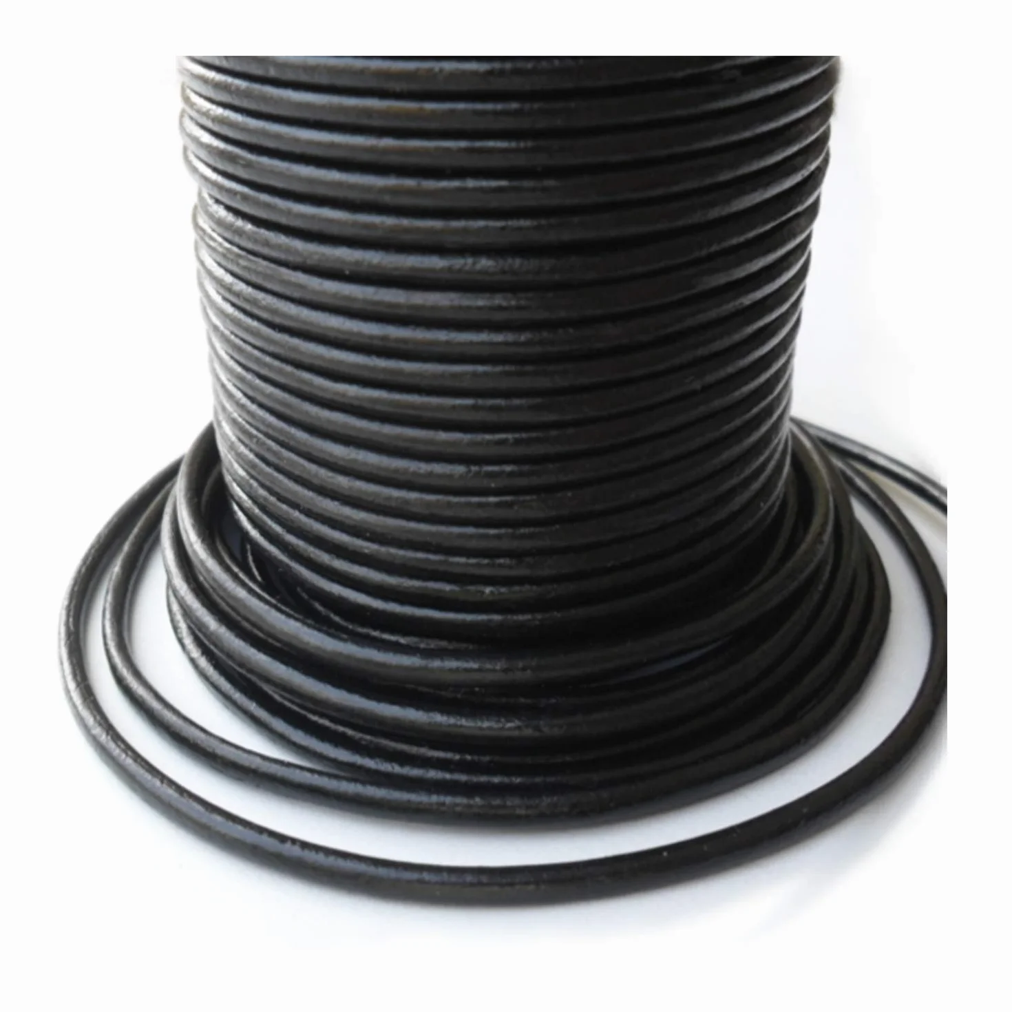 Auroris - cordón de Cuero auténtico 1 mm, Negro, Rollo 25 m