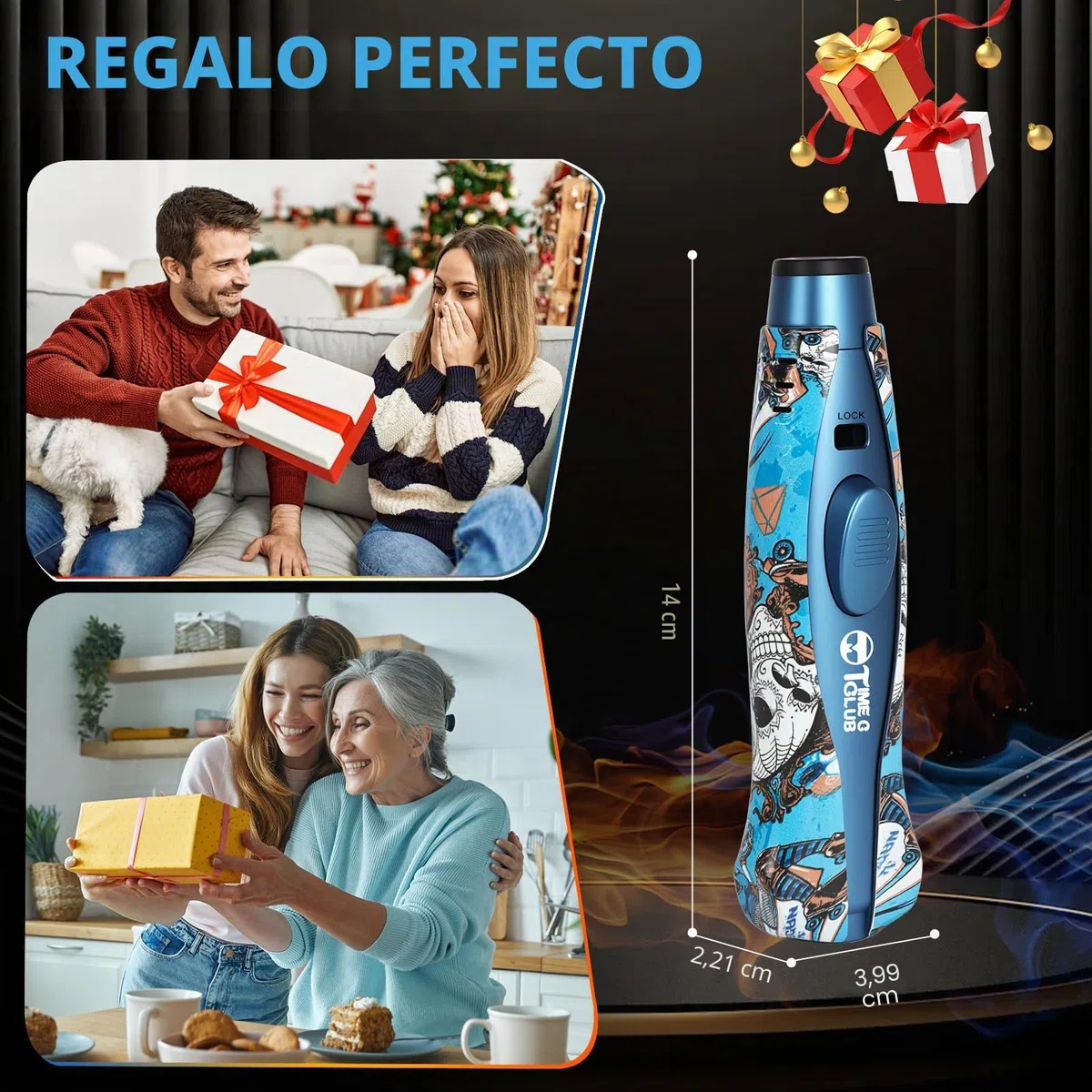 Quemador de butano, quemador de butano recargable con cierre de seguridad, llama ajustable, quemador de cocina, diseño a prueba de viento, cocinar, exterior, barbacoa (butano no incluido) (azul)