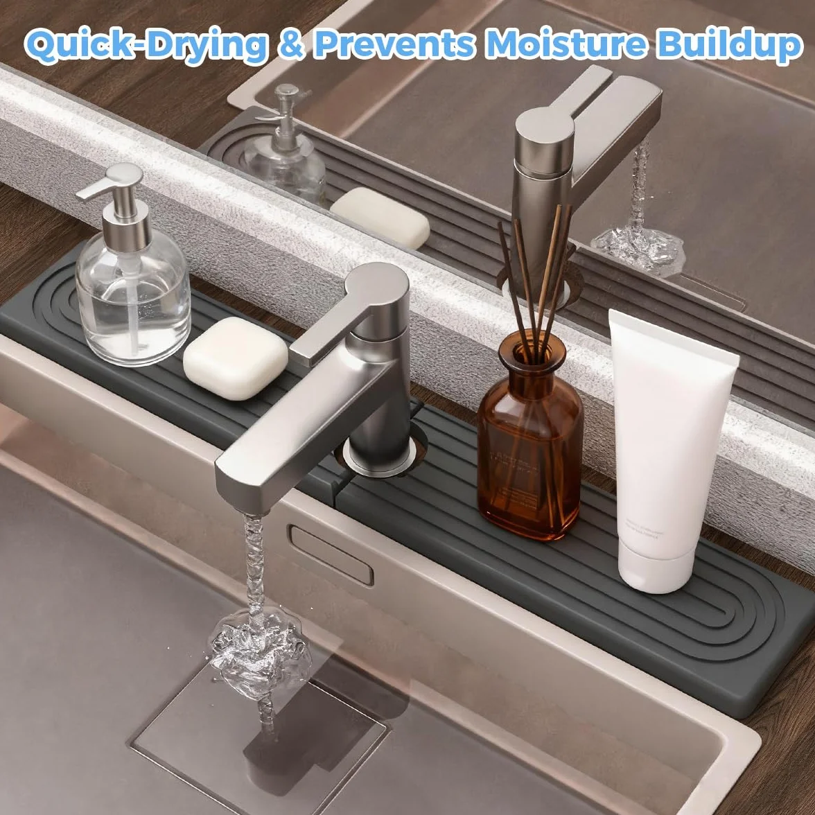 Zykra Alfombrilla Fregadero Cocina 45x10cm Protector Mueble Fregadero de Diatomita, Piedra Diatomita Cocina, Piedra Absorbente Cocinai, Bandeja de Secado de Diatomit para Cocinai y Baño