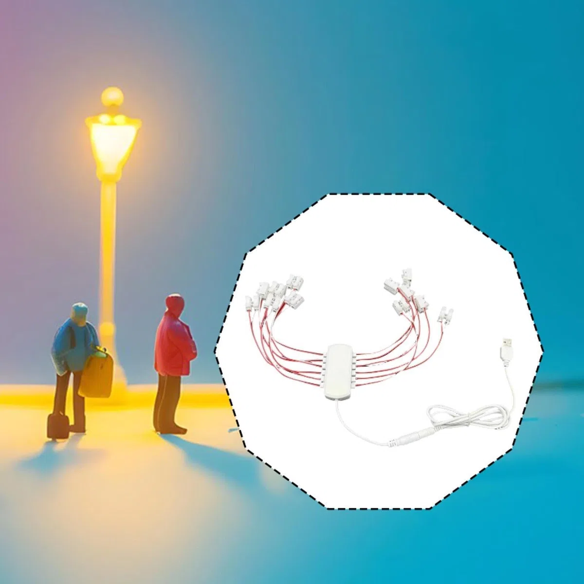 Fuente de Alimentación para Mini Lámparas Cableado Modelo Distribuidor Led USB Material PP Adecuado para Modelos Constructivos, Dioramas, 12 Puertos
