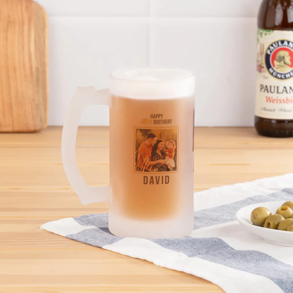 Wanapix | Jarra de Cerveza Personaliza con Foto y Texto | Jarra de Cristal Esmerilado (Opaco) | 500 ml | Apta Lavavajillas | 100% Personalizado