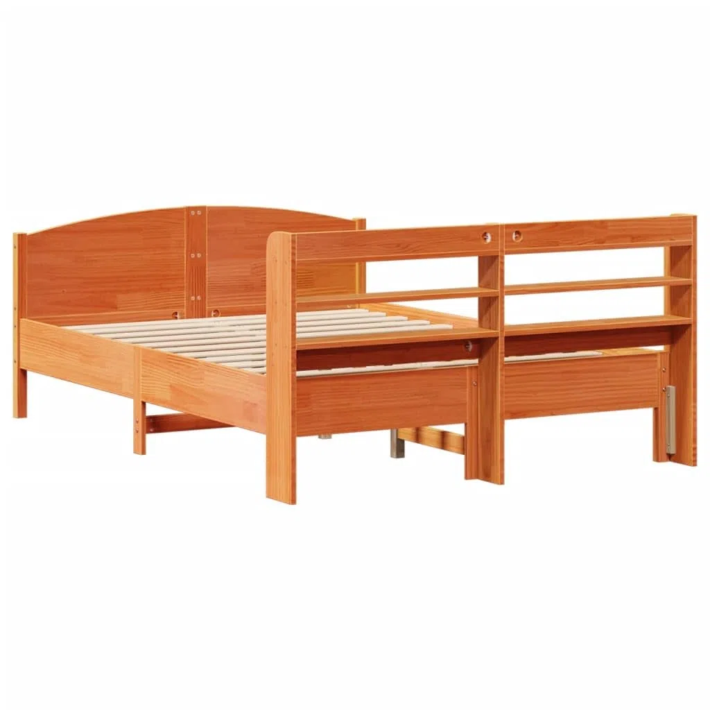 3306977 - Estructura de madera maciza sin colchón, marco de cama de madera, 135 x 190 cm, color marrón cera, 135 x 190 cm