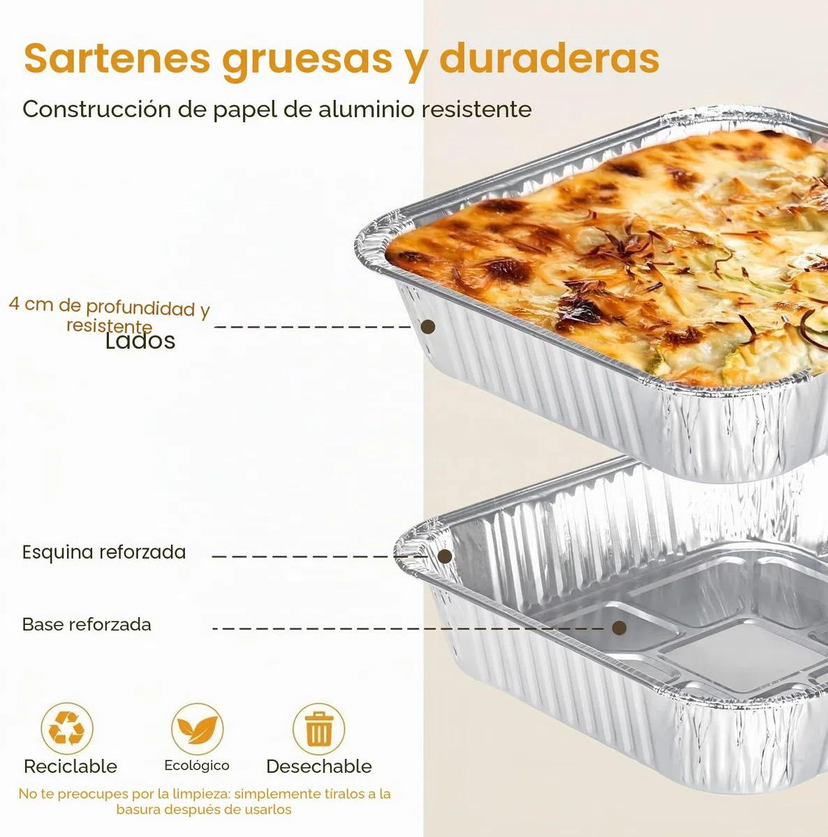 LATERN 50 Piezas Bandejas para Hornear de Papel de Aluminio, 20CM x 20CM x 4CM Bandejas Desechables para Asar Apto para Horno y Congelador Cocinar Hornear Sartenes para Asar para Fiestas Servir Comida