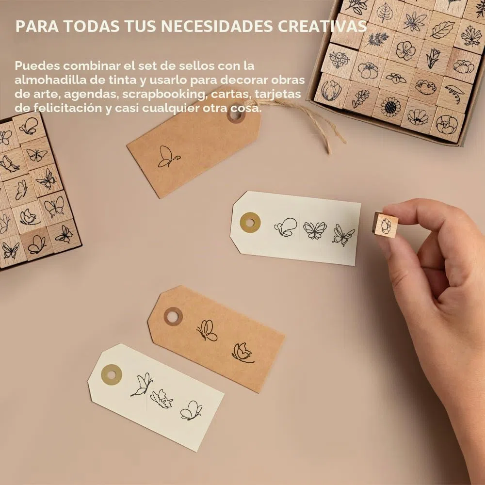 50 Piezas Sellos Surtidos Flores Sellos de Flores para Estampar Madera de Mariposas de Madera para Manualidades para Scrapbooking,Tarjeta