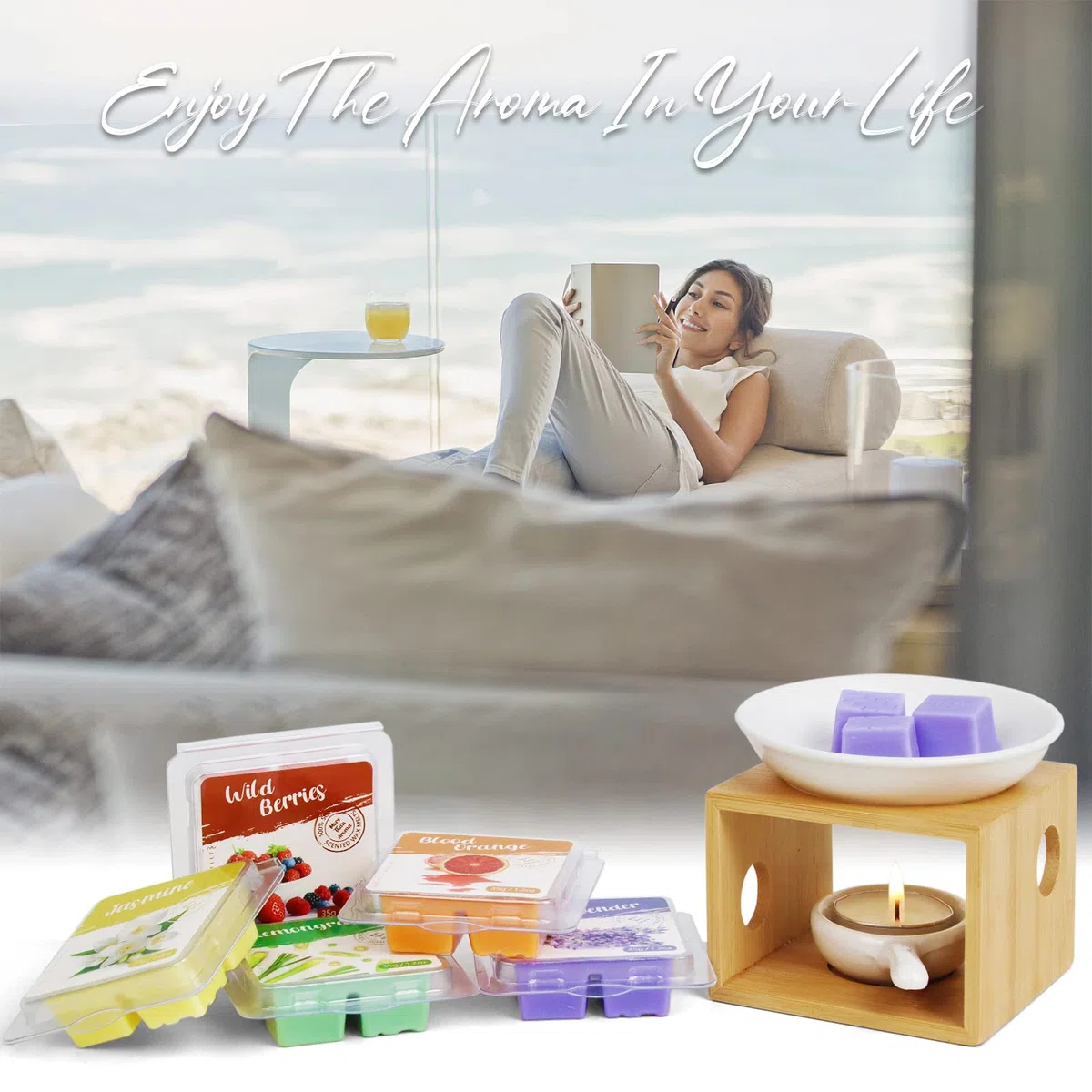 Cera Perfumada, Wax Melts, Cubos de Cera Aromática para Quemador de Velas, Cera de Soja Vegana Hecha a Mano para Uso Doméstico y de Oficina, Juego de Regalo de Fragancia para el Hogar, 8 Aromas