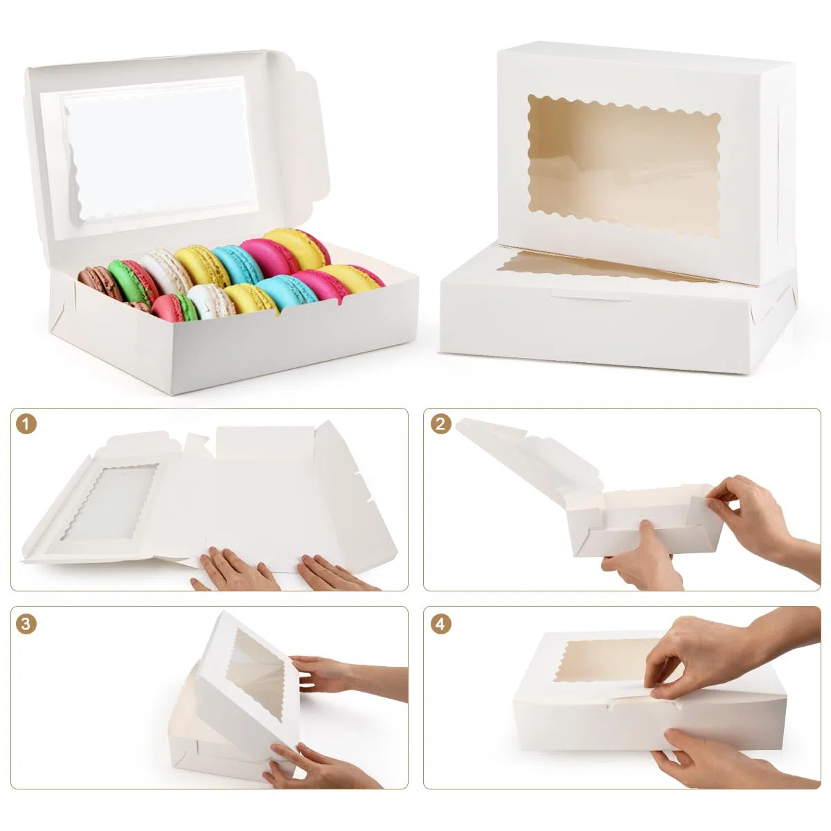 TIMESETL 10 Caja de Reposteria 30x20x7 CM Cajas de Pasteles con Ventana Transparente Cajas Cartón para Tartas Rectangular para Dulces Galletas Pasteles Caja Bento Cake