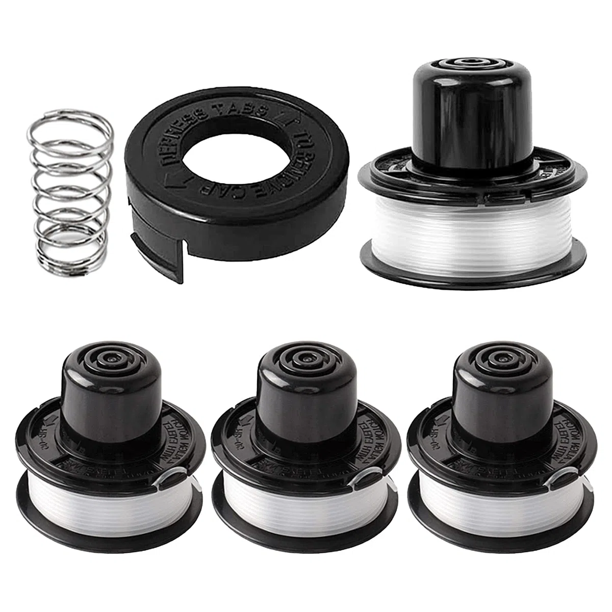 4 Bobina de hilo de repuesto compatible con A6226-XJ A6226 RS-136-BKP RS-136, para Black+Decker GL250,GL310,GL360,GL360SB,CST500,CST800,Ø1,65mm 6,1m(4 Bobina+1 Tapa+1 Primavera)