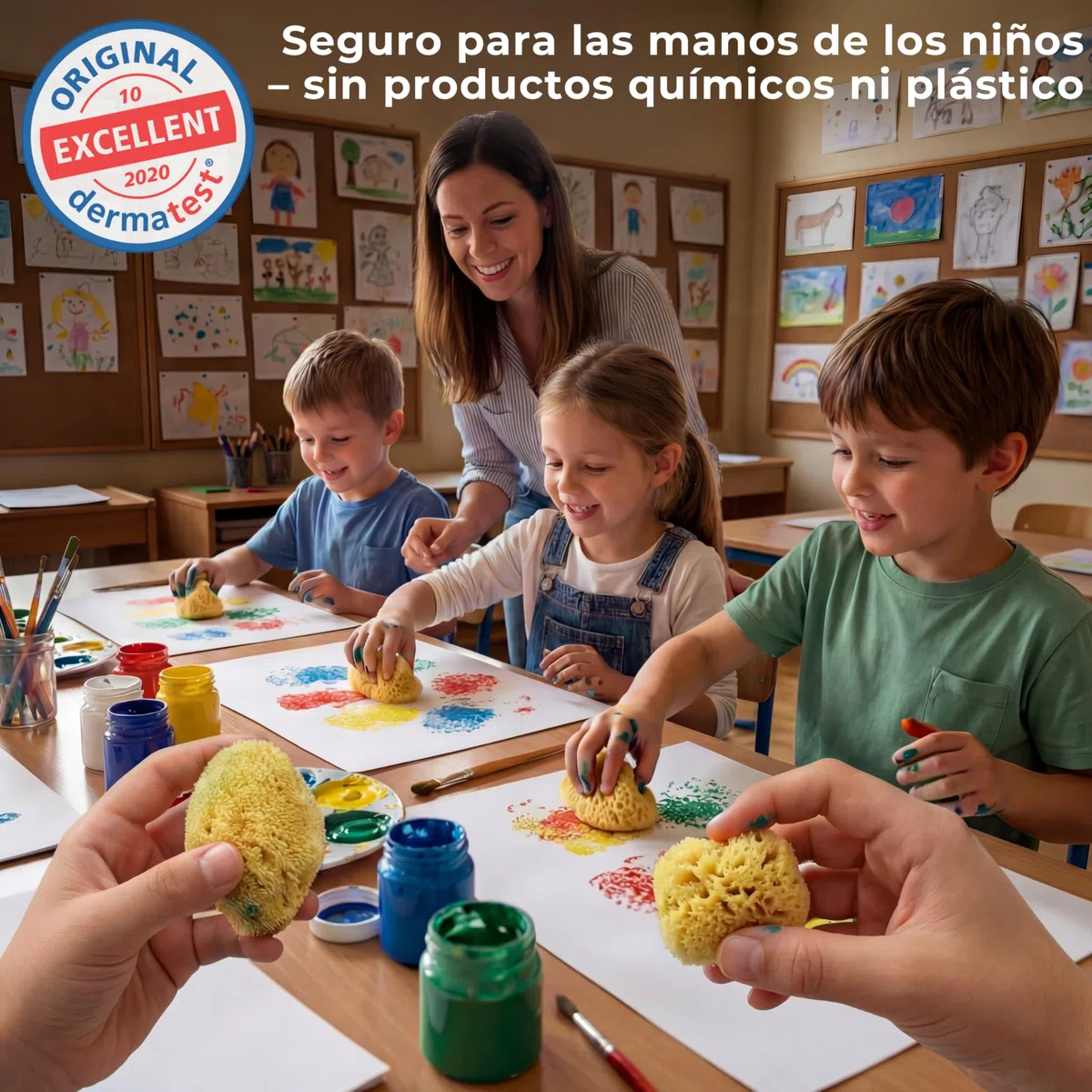 tom&pat® Esponja Natural para Pintura • para Escuela y Manualidades • niños y Artistas • acrílico y Acuarela • Dermatest excelente • Lavable y Reutilizable • Calidad mediterránea Grecia (5 x 3-7 cm)