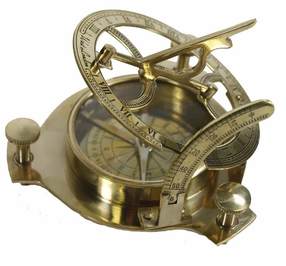 Nautical Replica Hub Brújula de reloj de sol de 10,16 cm – Esfera de latón macizo
