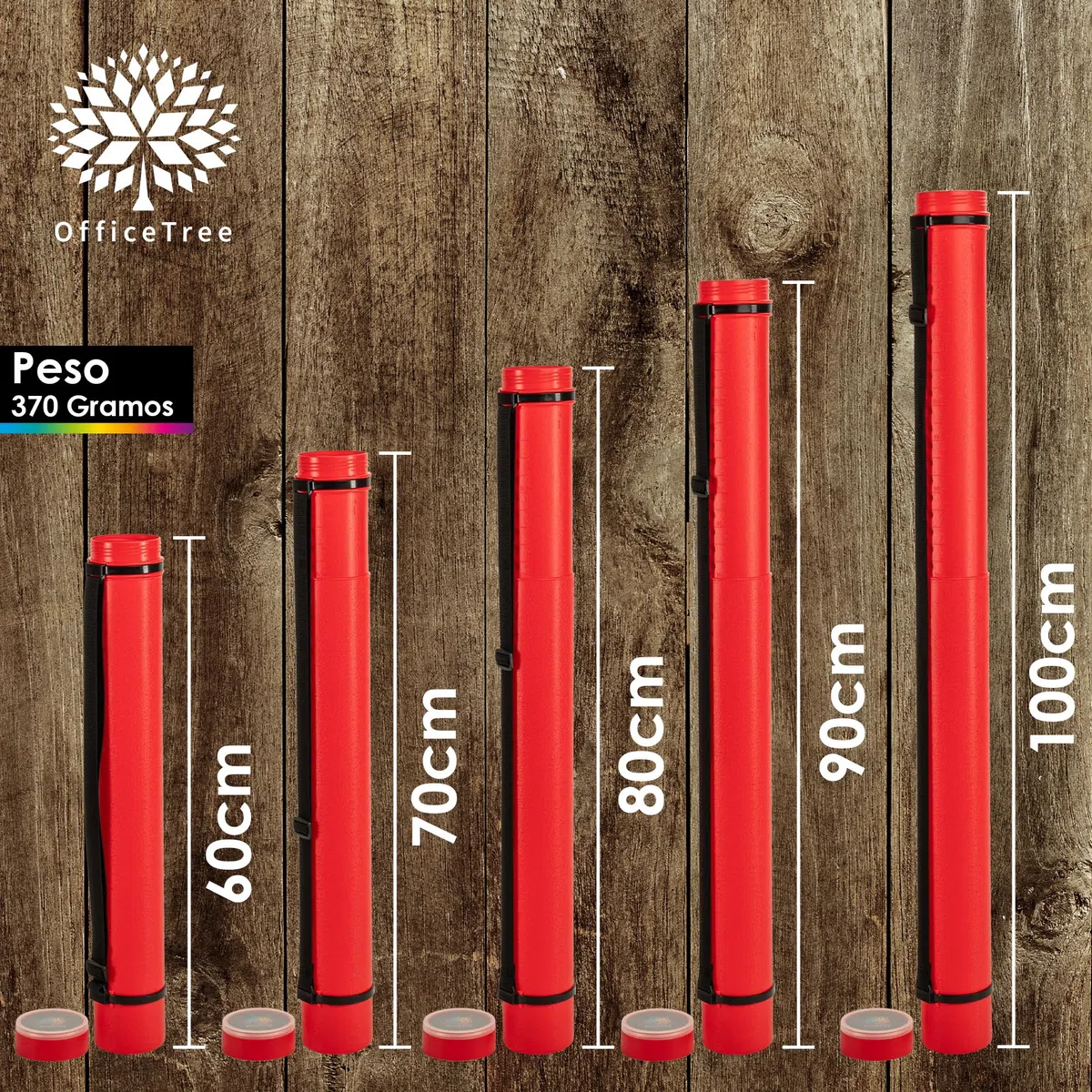 OfficeTree Tubo Portaplanos Plástico Rojo - Para Transporte y Almacenamiento - Tubo para guardar planos - Longitud y Correa de Transporte Extensible - 2 Rotuladores Gratis - Tubo para poster