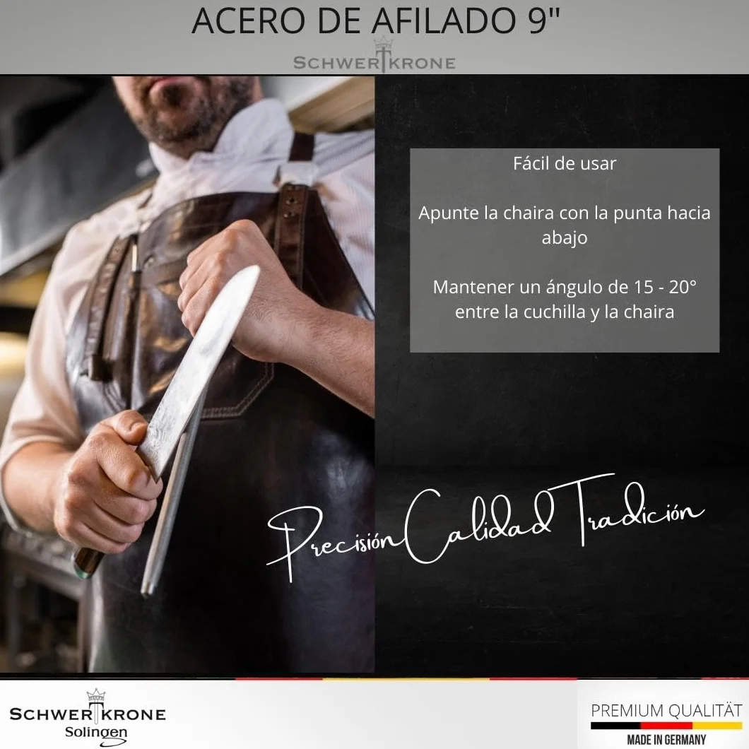 Afilador para cuchillo de Solingen – 34 cm/De Cromo Vanadio Acero Inoxidable//cuchillo afilador Negro