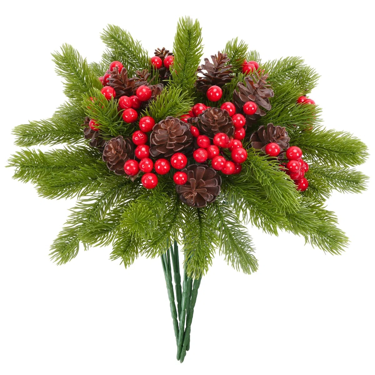 Fairblo 6 Piezas Ramas de Pino Artificial de Navidad, Ramas de Abeto con Bayas Rojas y Conos de Pino Naturales Adornos Navideños para Coronas de Navidad Decoración de Jarrones para Hogar