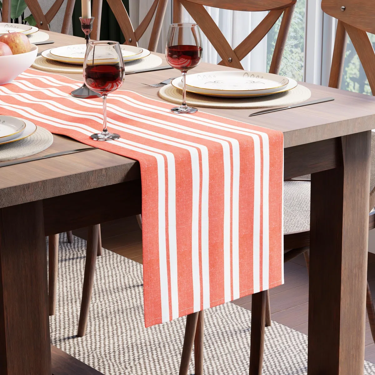 Encasa XO Corredor de Mesa de Algodón | Tamaño 32x150 cm | Franca Orange Stripes - Lavable a Máquina y Duradero