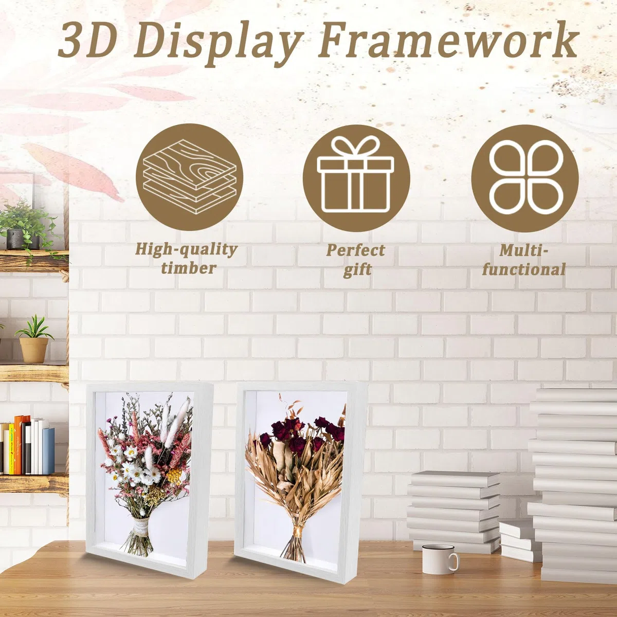 Marcos con Profundidad Madera Marco para Flores Secas 3D A4 Marco de Objeto Rellenable para Ramos de Novia, Recuerdos, Decoraciones Diy (Blanco)