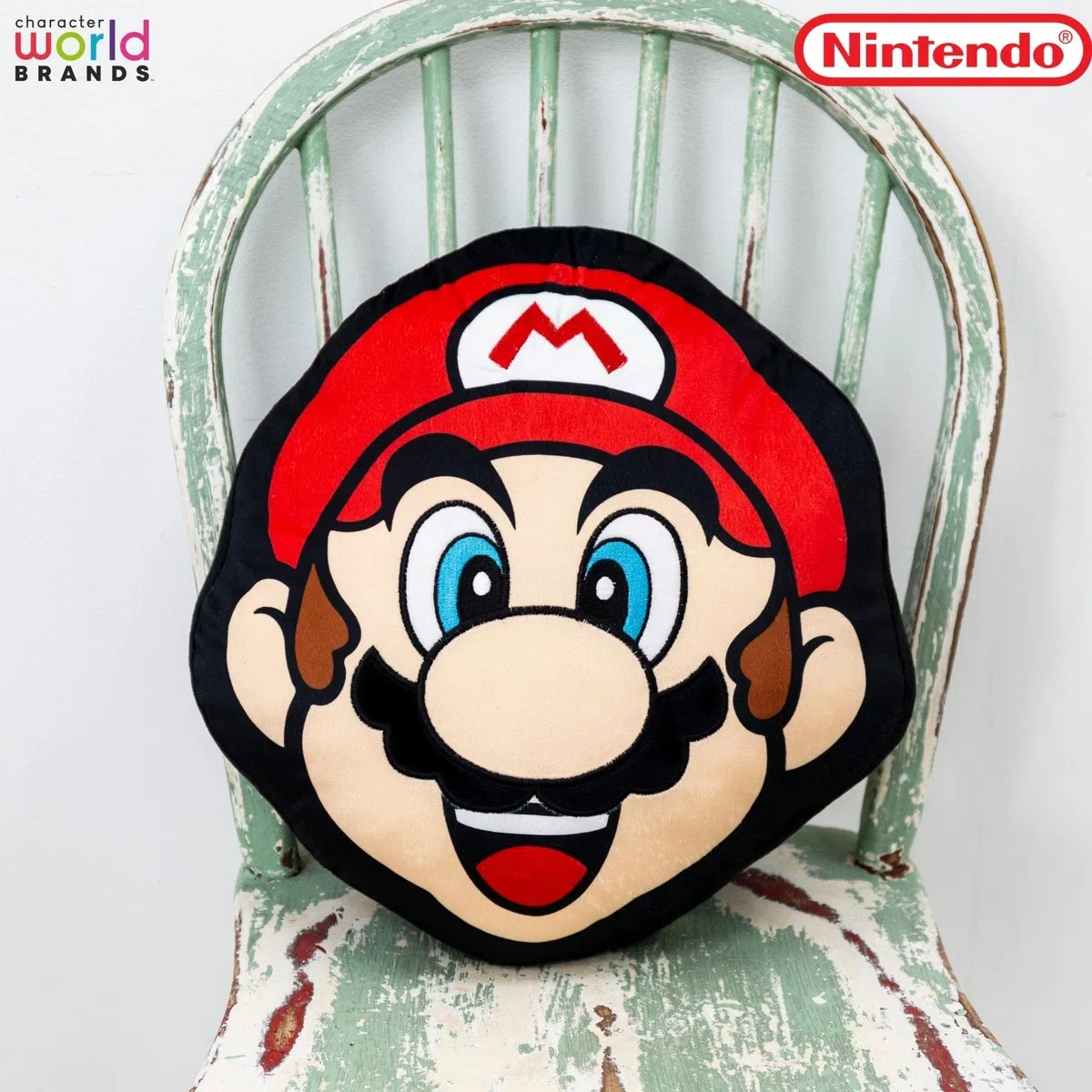 Character World Nintendo Super Mario - Cojín con Forma Oficial | Diseño apilable de Cara de Mario Head Face 40 x 36 cm, Almohada roja Dormitorio o el sofá